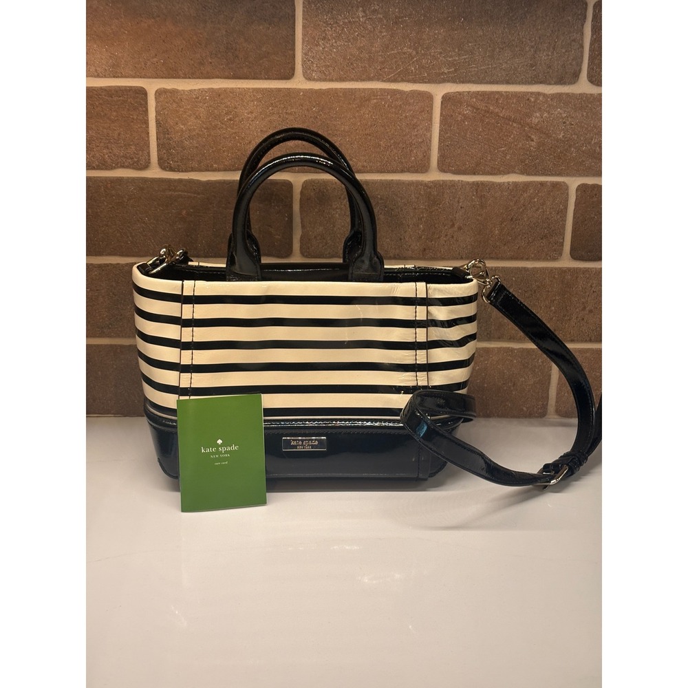 Kate Spade Bag Chelsea Park Gigi Striped Patent Leather Black White